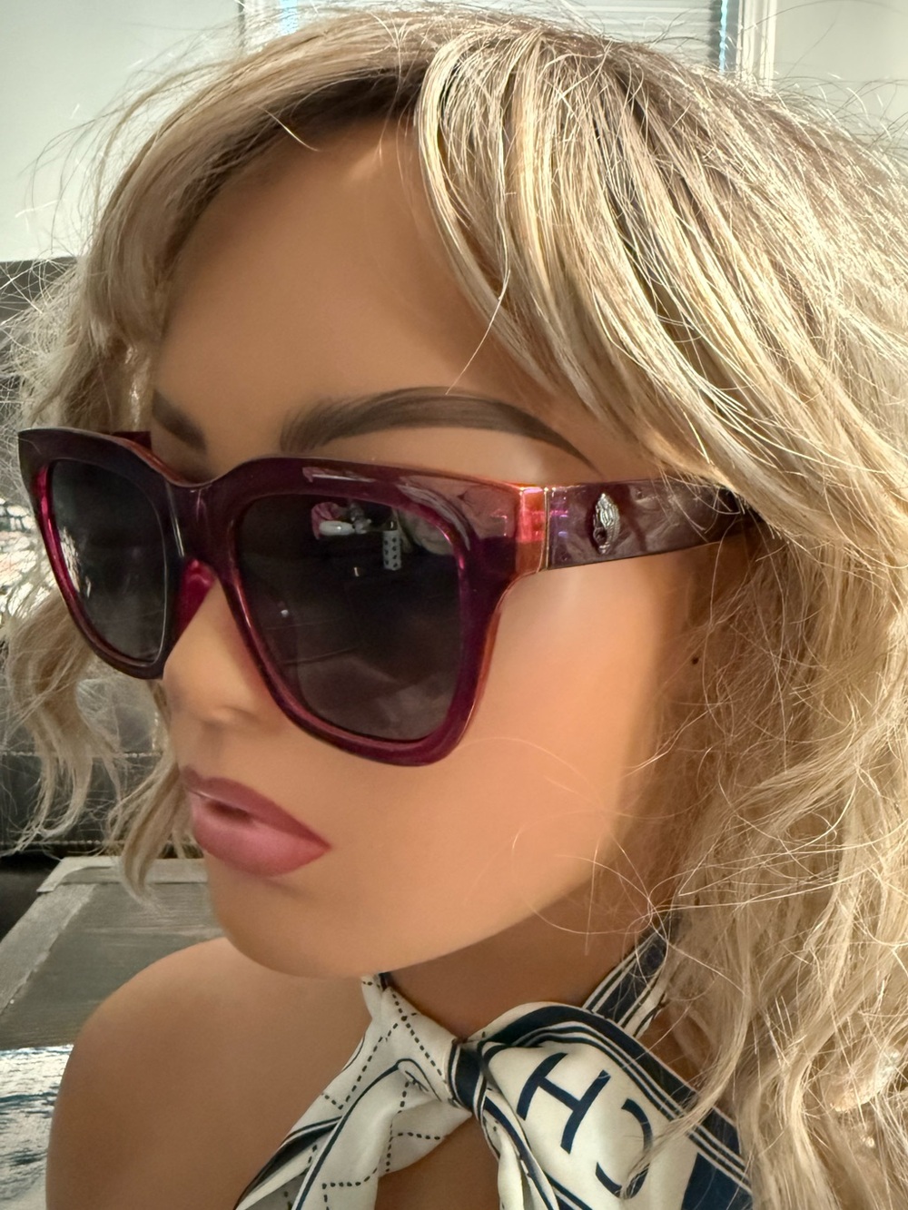 Kurt Geiger Fuchsia Transparent Square Sunglasses
